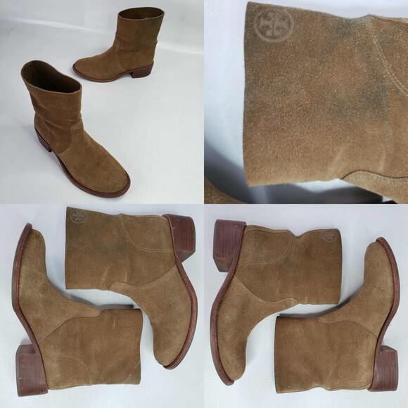 Tory Burch Shoes - Tory Burch Womens Green Brown Suede Block Heel Ankle Boots Booties Size 7